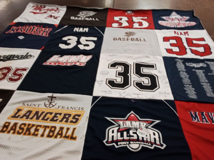 T-shirt quilt featuring saint francis lancers basketball, lamv allstar pony baseball by Jihyun from CA