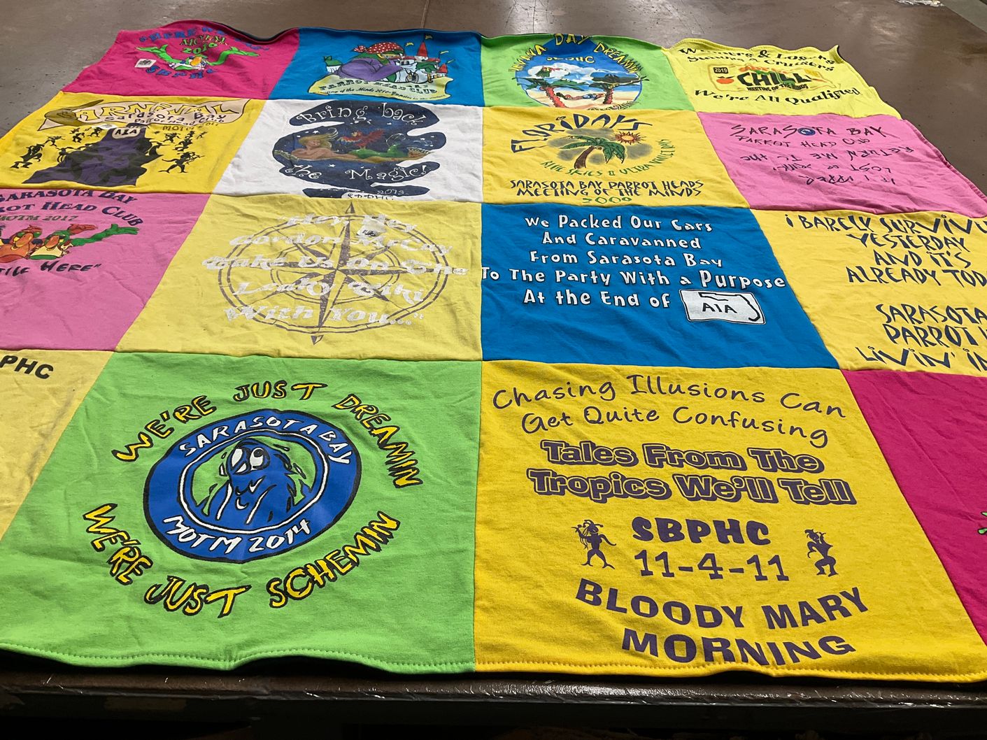 T-shirt quilt with quilting, sarasota bay themes by Ann from FL