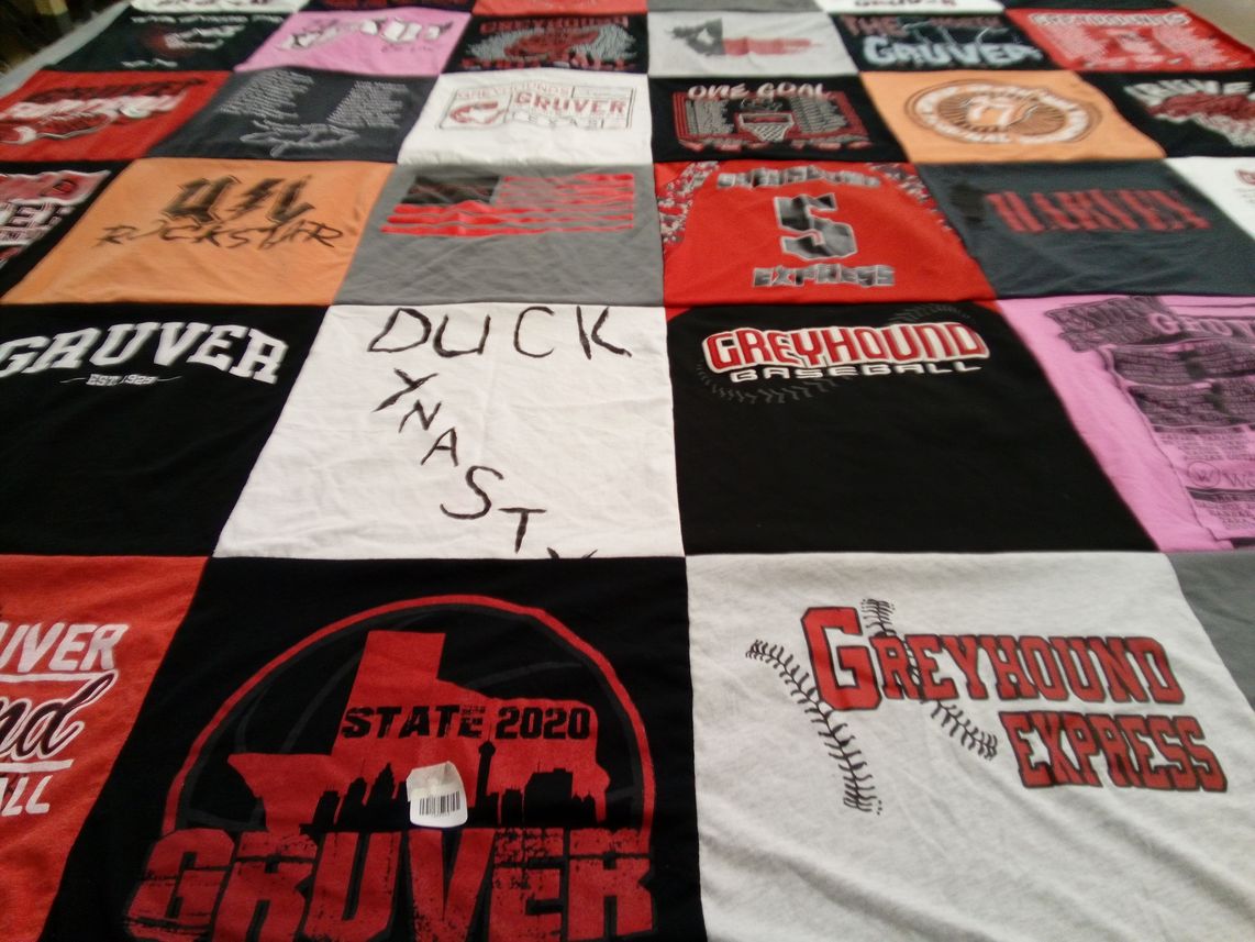 T-shirt quilt featuring greyhound baseball by Jennifer from TX