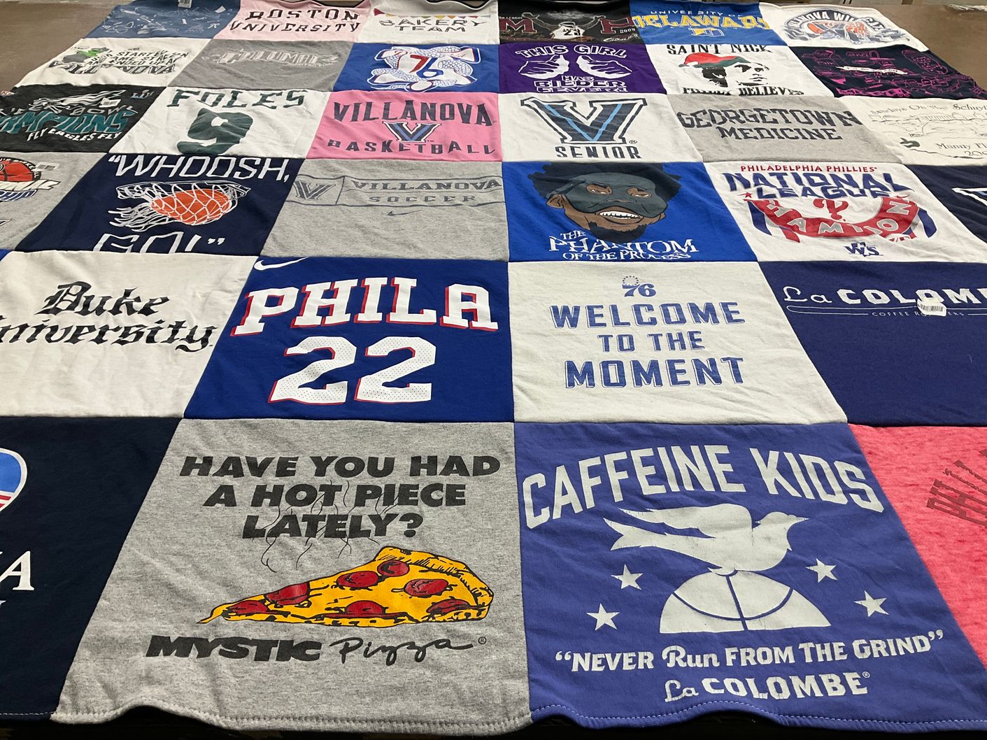 T-shirt quilt featuring villanova basketball, philadelphia phillies by Alexandra from PA