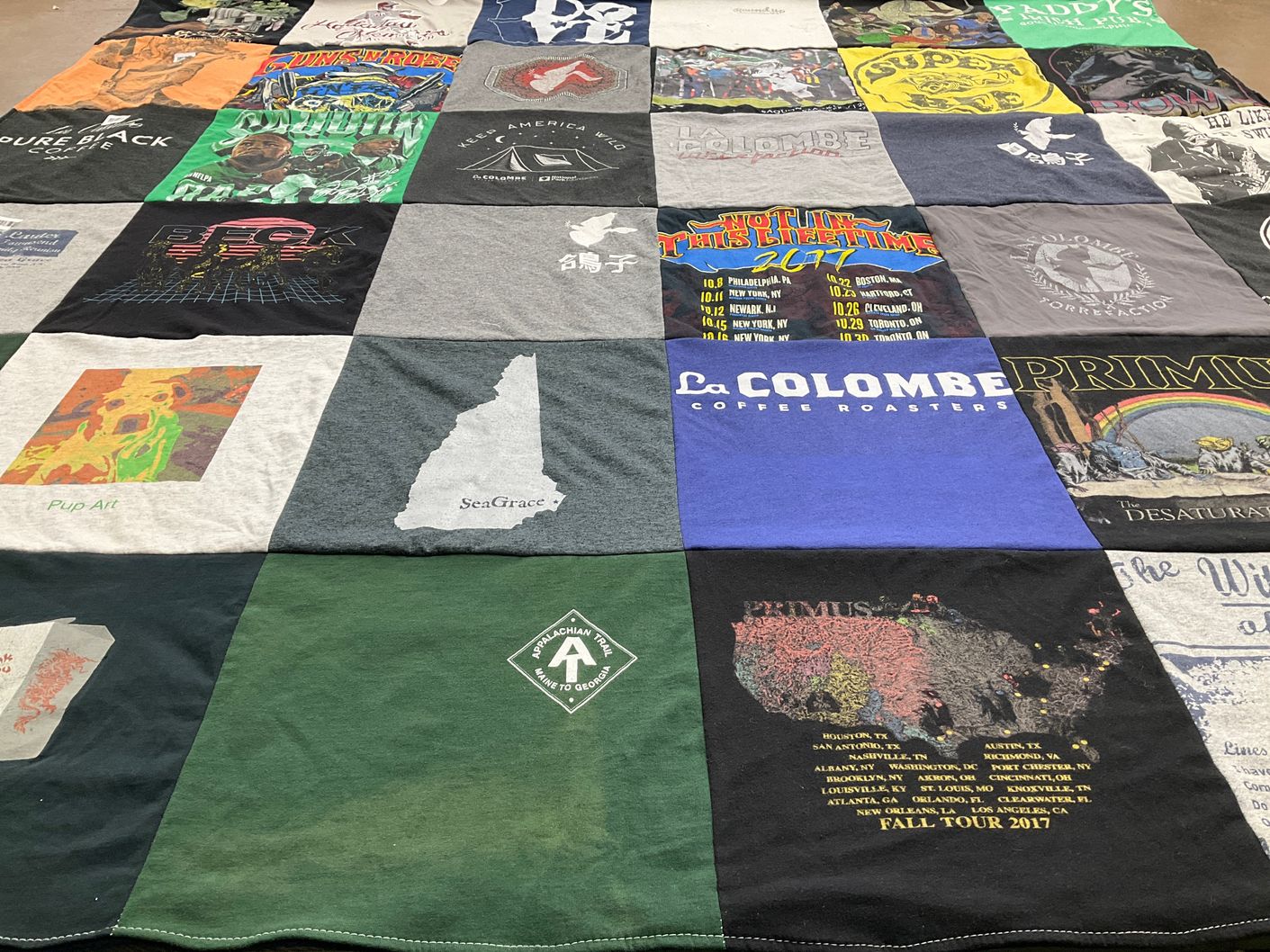 T-shirt quilt with music, coffee themes by Alexandra from PA