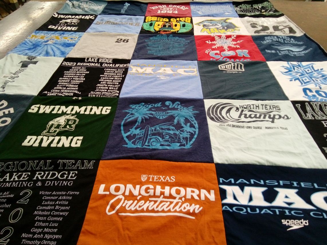 T-shirt quilt featuring lake ridge swimming and diving, mansfield aquatic club by Faith from TX