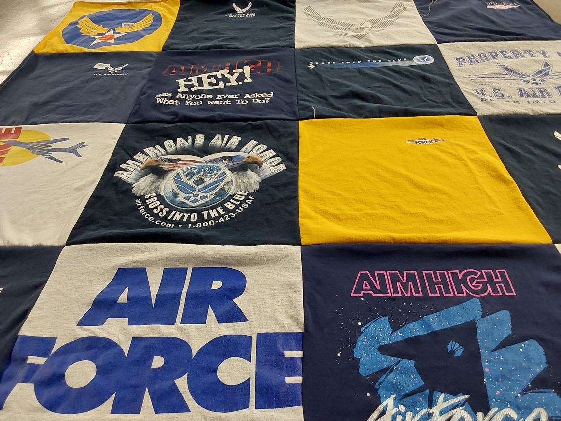 T-shirt quilt with military, aviation themes by Tracy from TX