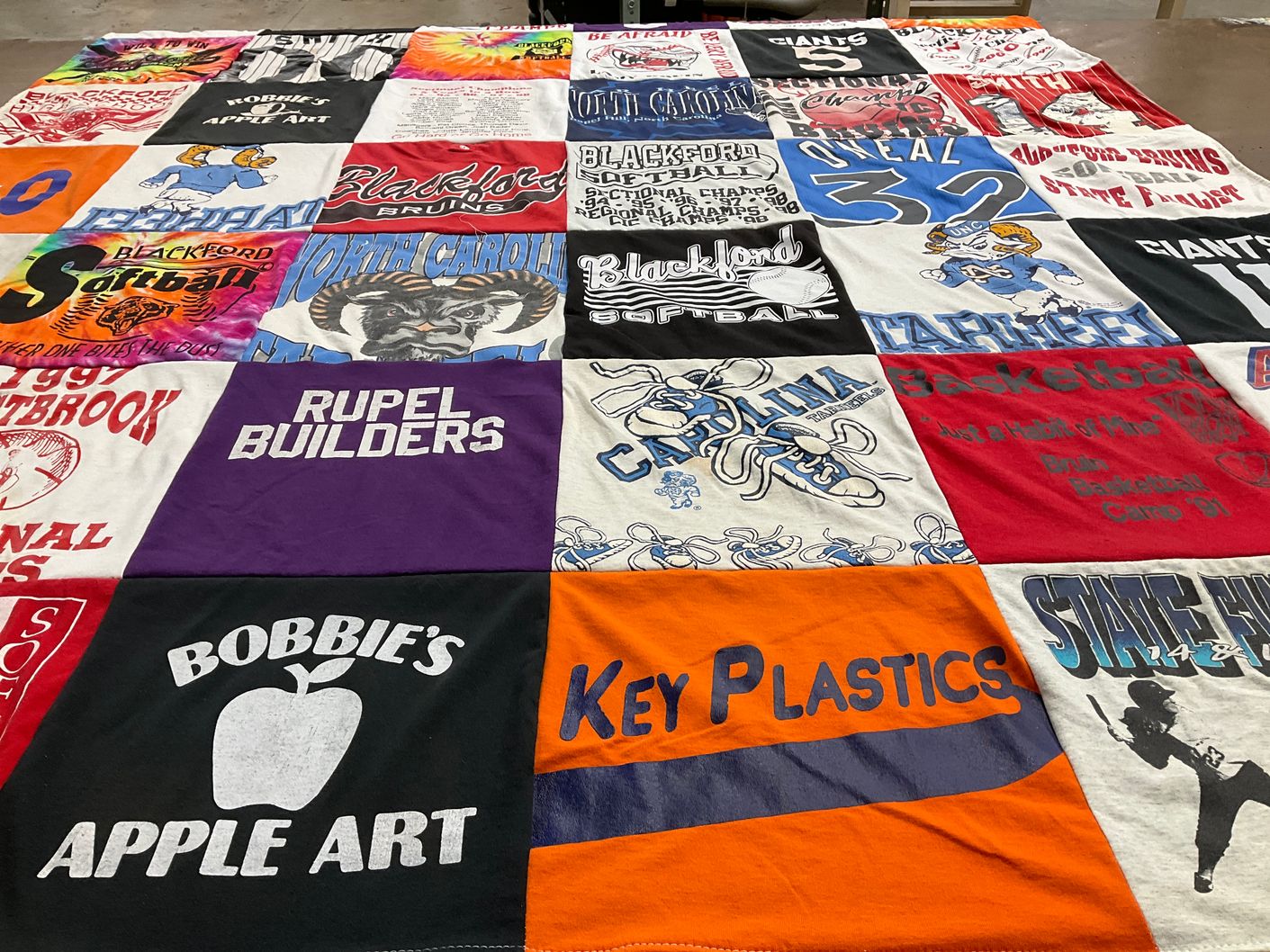 T-shirt quilt featuring north carolina tar heels, blackford bruins by Marjie from IN