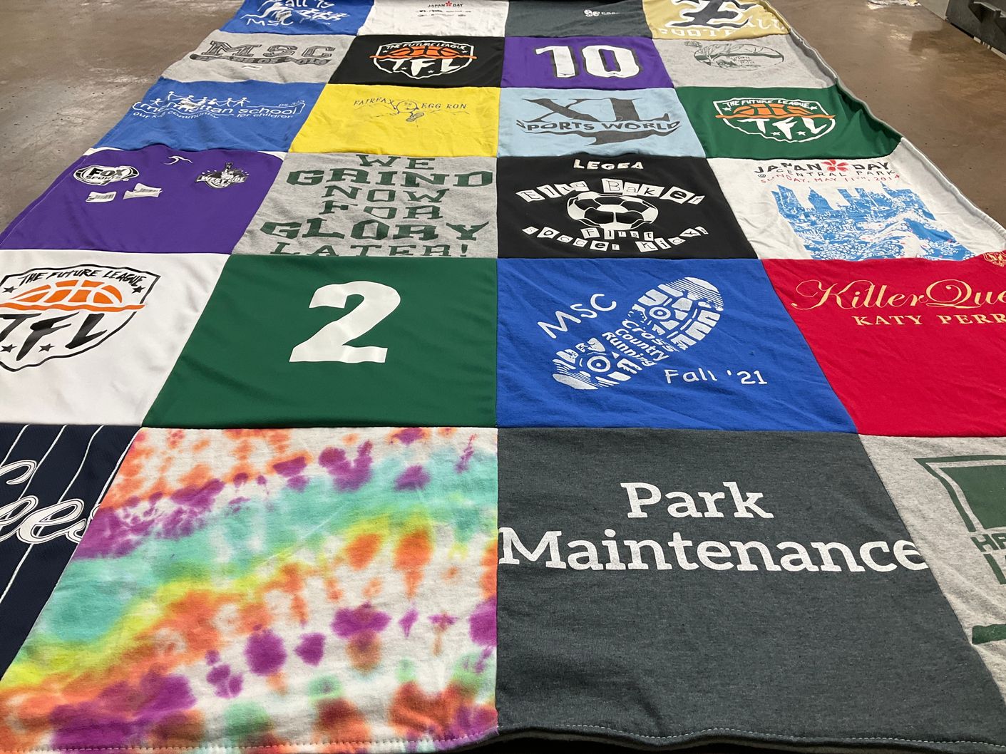 T-shirt quilt with sports, performing arts themes by Bob from VT