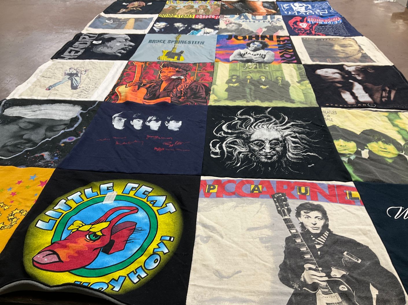 T-shirt quilt with music, rock themes by Christina from WI