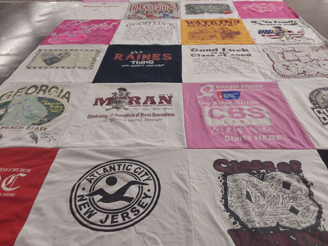 T-shirt quilt with family, community themes by June from FL
