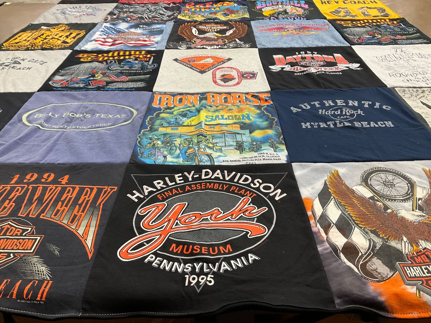 T-shirt quilt with motorcycles, biking themes by Charlynn from VA