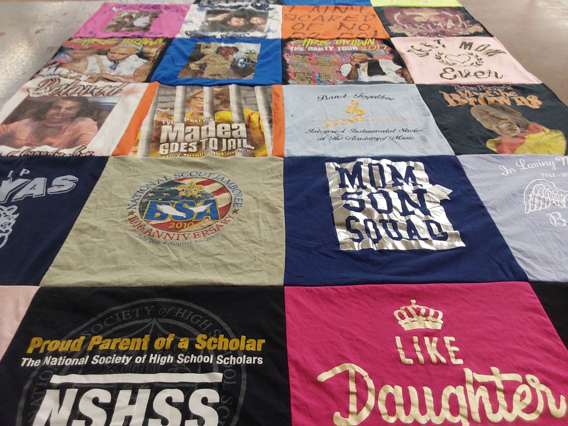T-shirt quilt with education, family themes by Andrea from VA