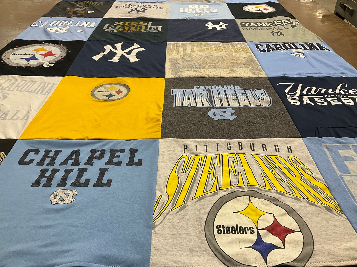 T-shirt quilt featuring tar heels basketball, pittsburgh steelers by Madeline from IA