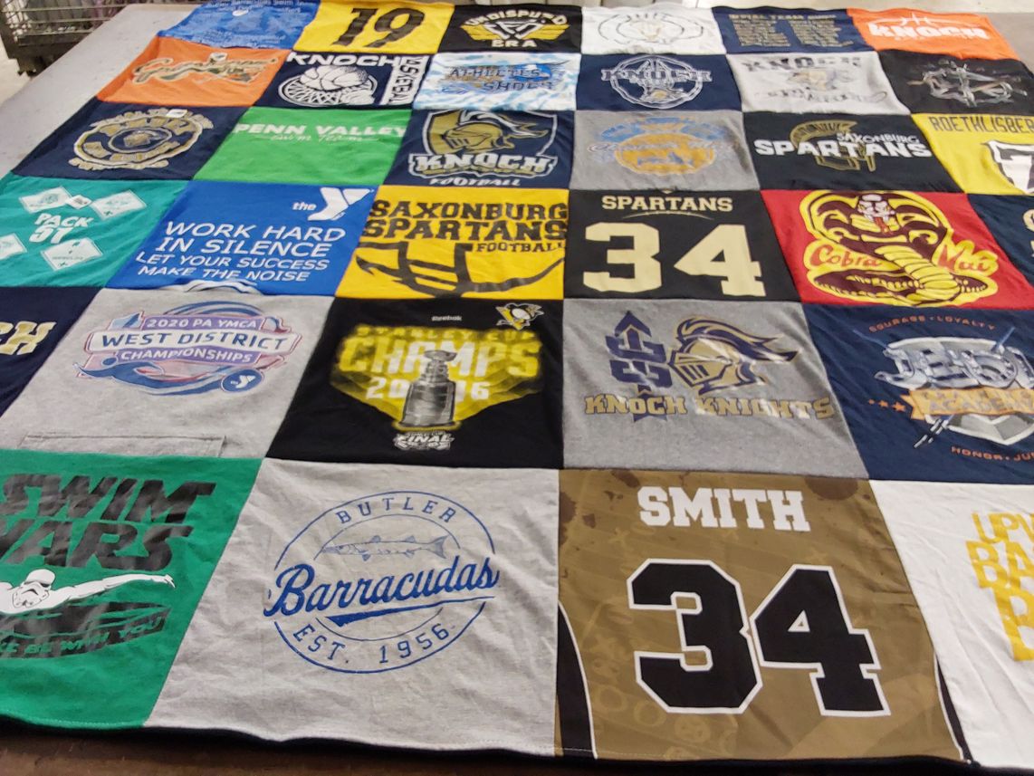 T-shirt quilt featuring knock knights, saxonburg spartans by Carla from PA