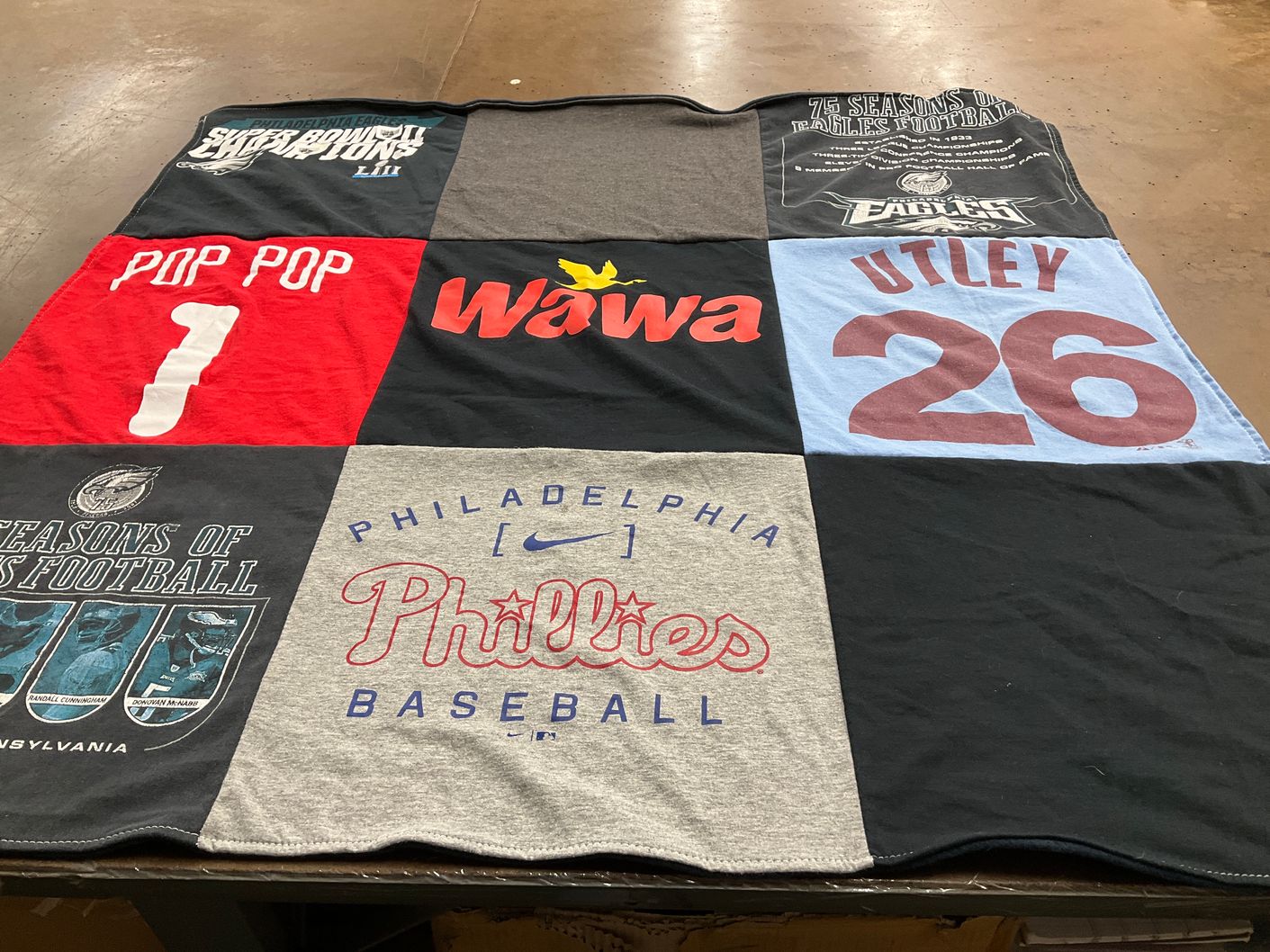 T-shirt quilt featuring philadelphia eagles, philadelphia phillies by Sharon from PA