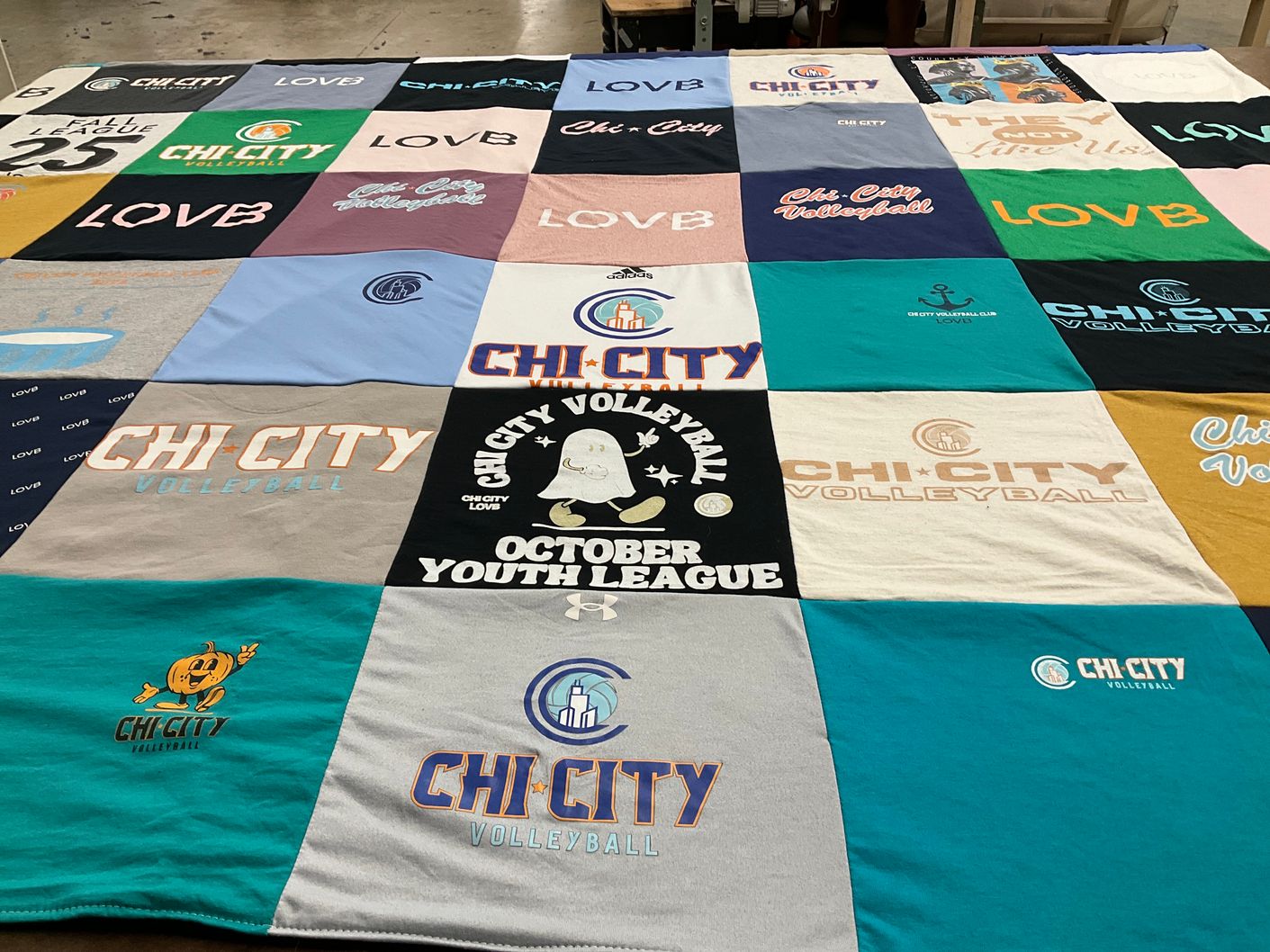 T-shirt quilt with volleyball themes by Sarah from IL
