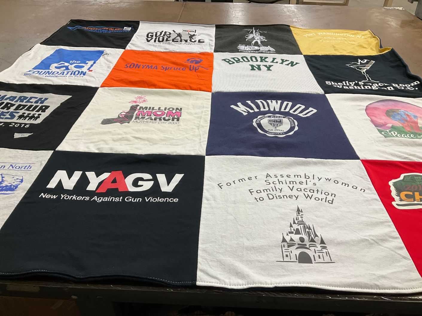 T-shirt quilt with gun control, social justice themes by Michelle from NY
