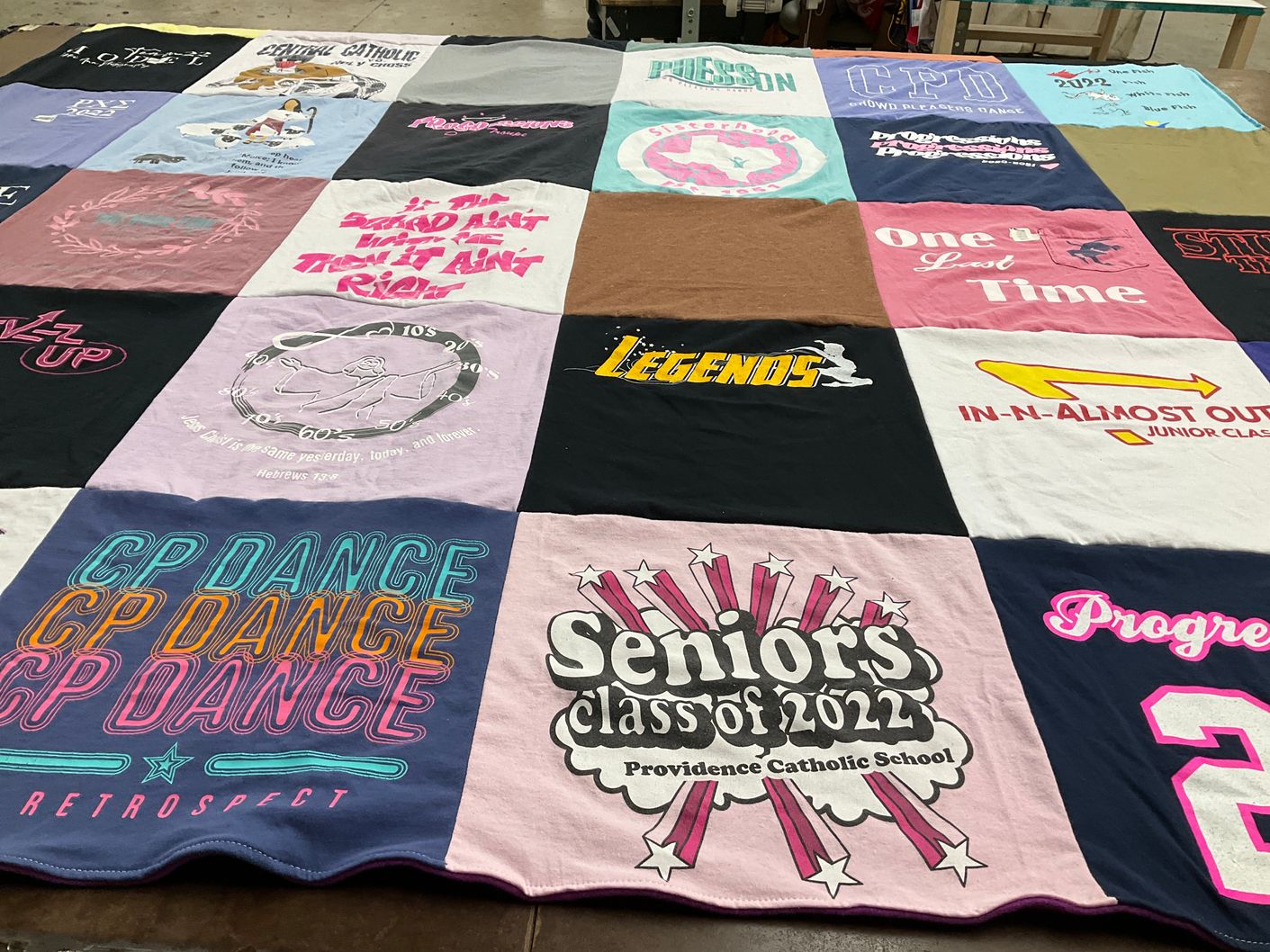 T-shirt quilt from providence catholic school by Loretta from TX
