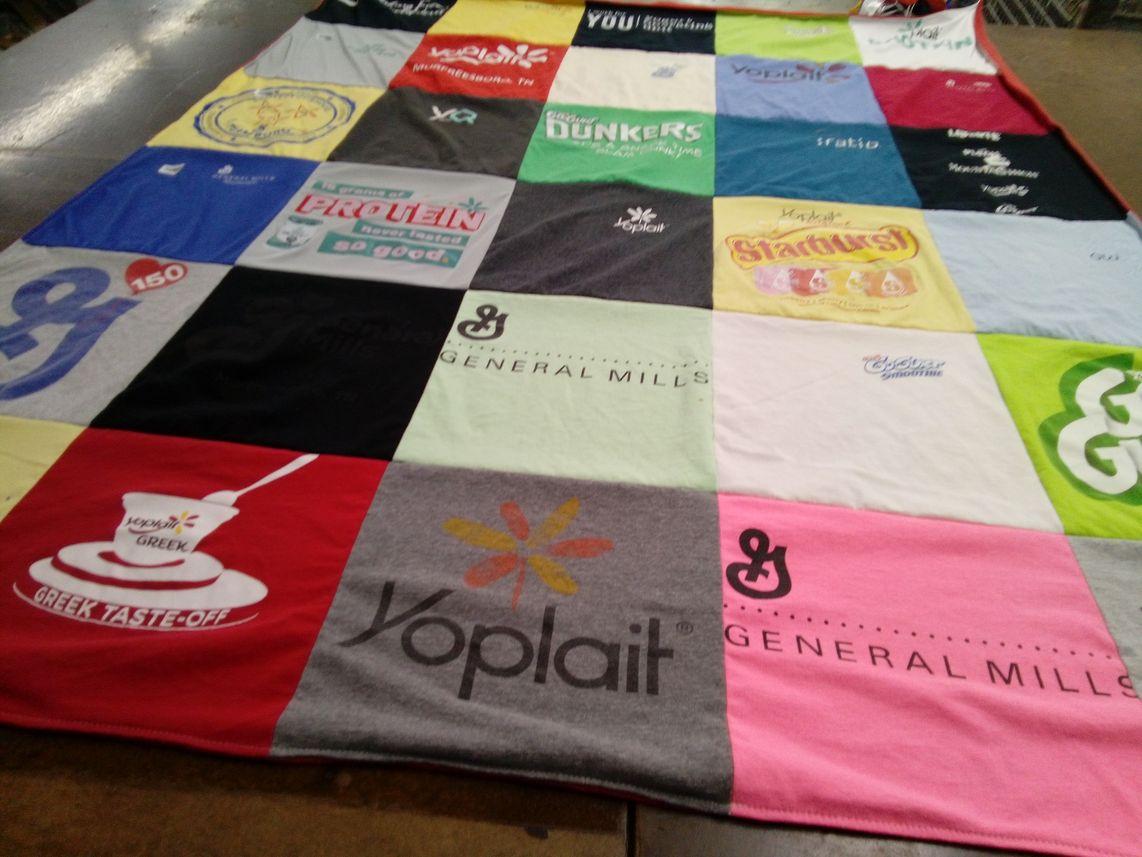 T-shirt quilt with food, nutrition themes by Beth from TN