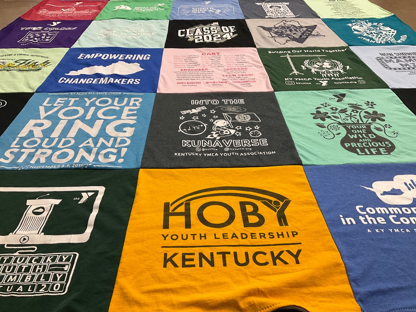 T-shirt quilt with youth leadership, community engagement themes by Liz from KY
