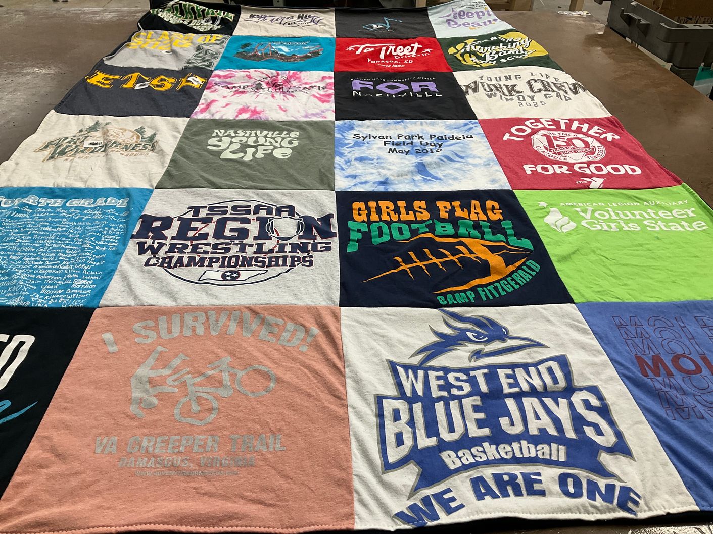 T-shirt quilt featuring west end blue jays basketball by Adelaide from TN