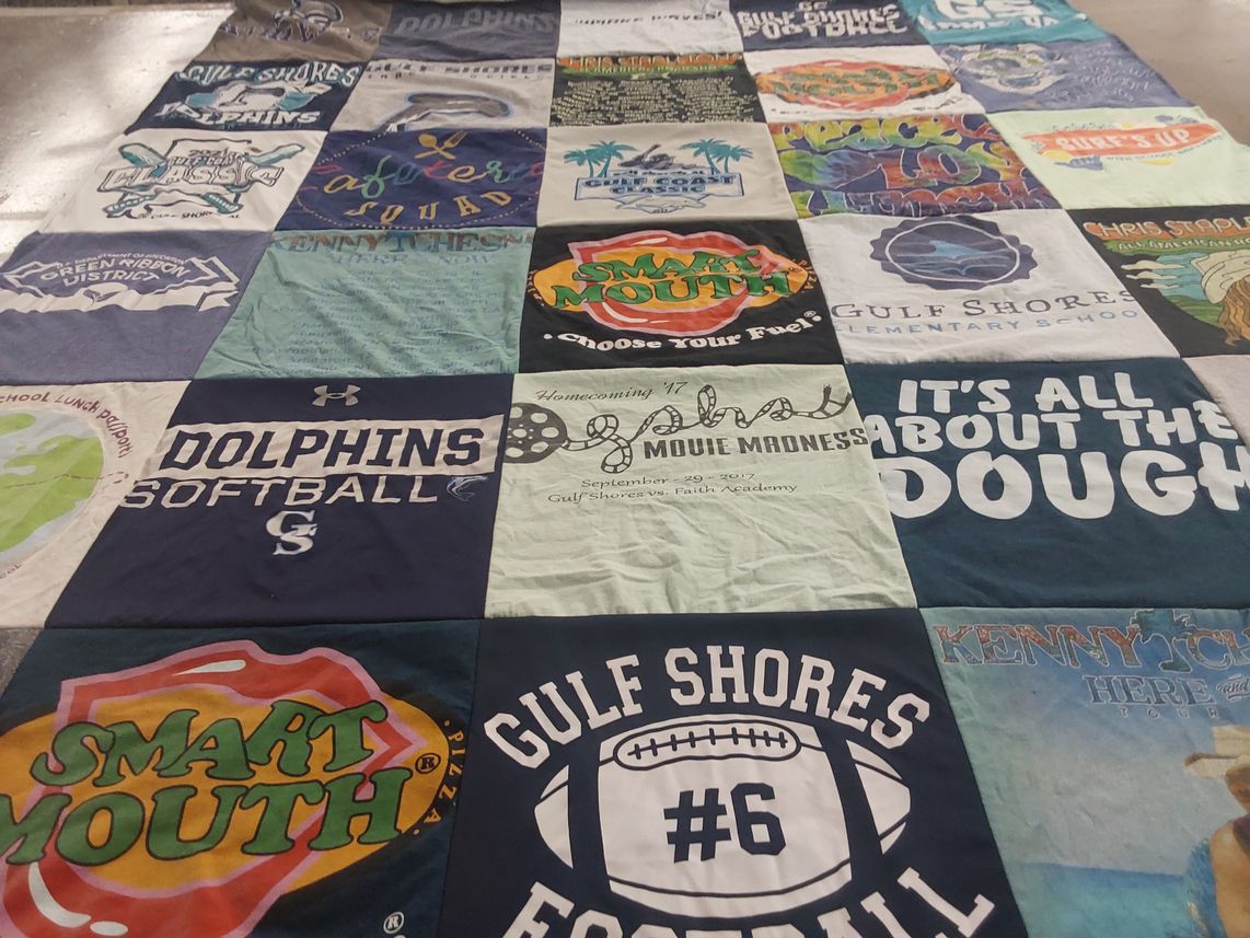 T-shirt quilt featuring gulf shores football, gulf shores dolphins softball by Jason from AL
