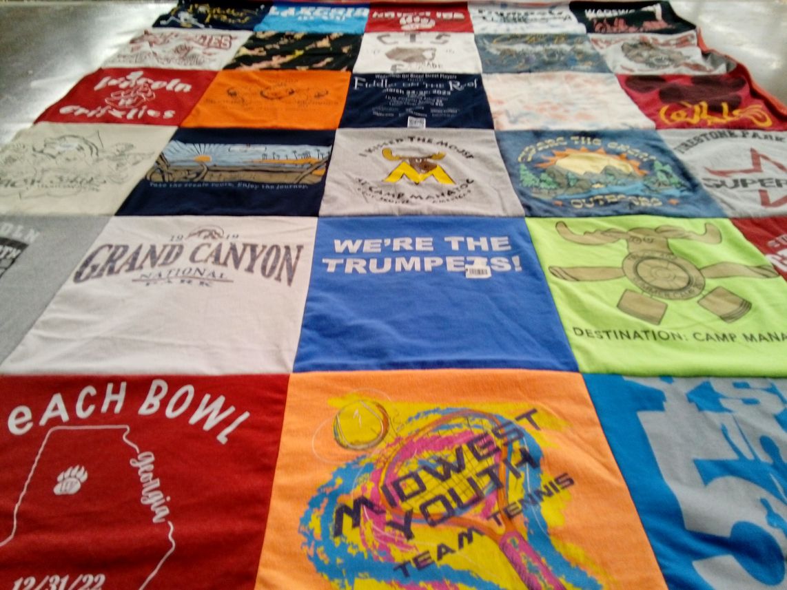 T-shirt quilt with outdoors, camping themes by Rebecca from OH