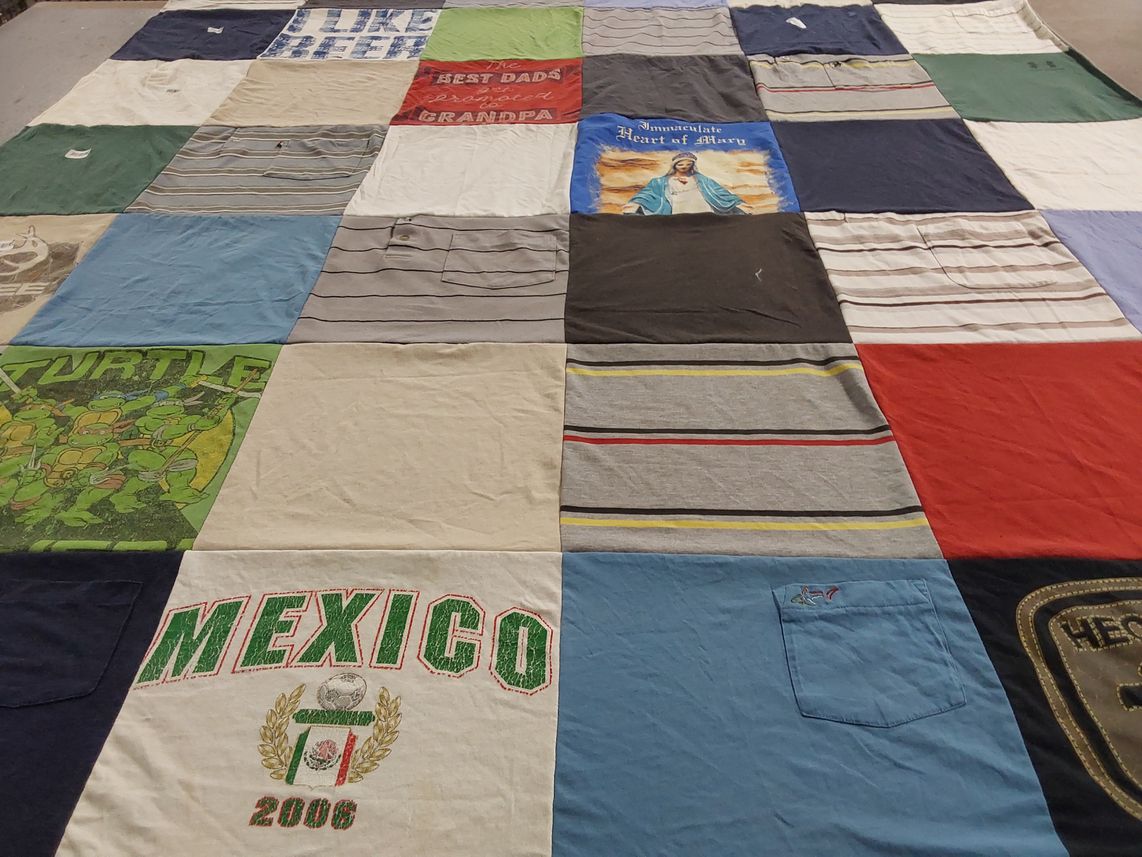 T-shirt quilt with family, beer themes by Jose from TX