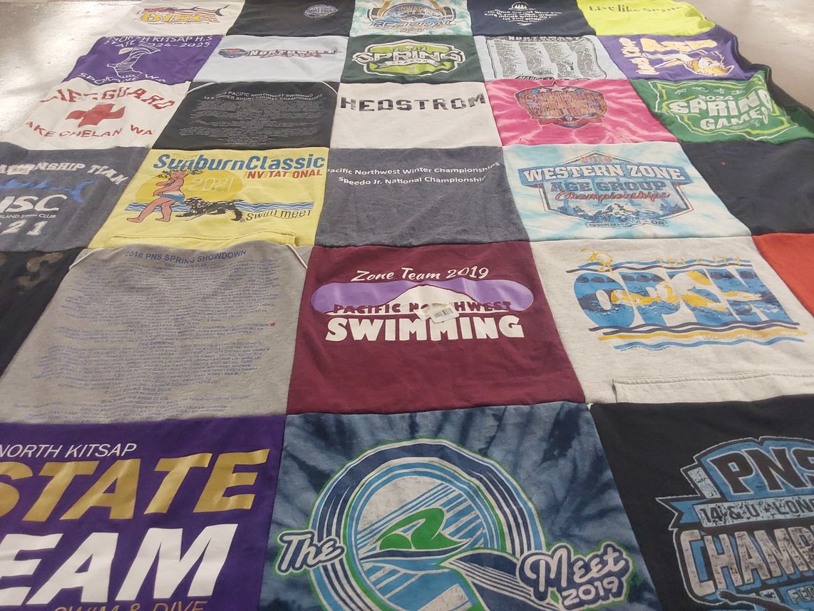 T-shirt quilt with swimming, sports themes by Ashley from WA