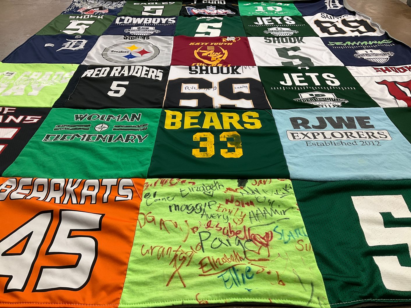 T-shirt quilt featuring red raiders, bearkats by Marlene from TX
