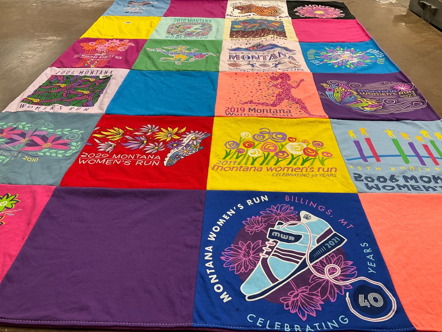 T-shirt quilt with running, events themes by Anya from MT