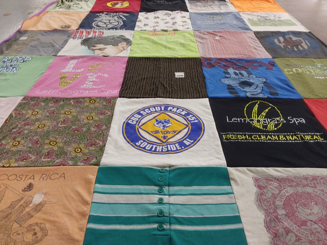T-shirt quilt with scouting, spa services themes by Rachel from AL