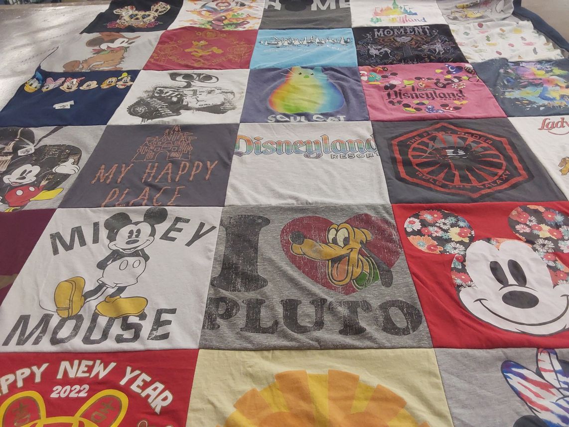 T-shirt quilt with disney, cartoons themes by Peggy from CA