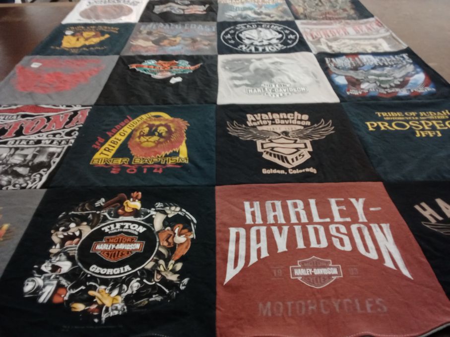 T-shirt quilt with motorcycles, biking themes by clayton from FL