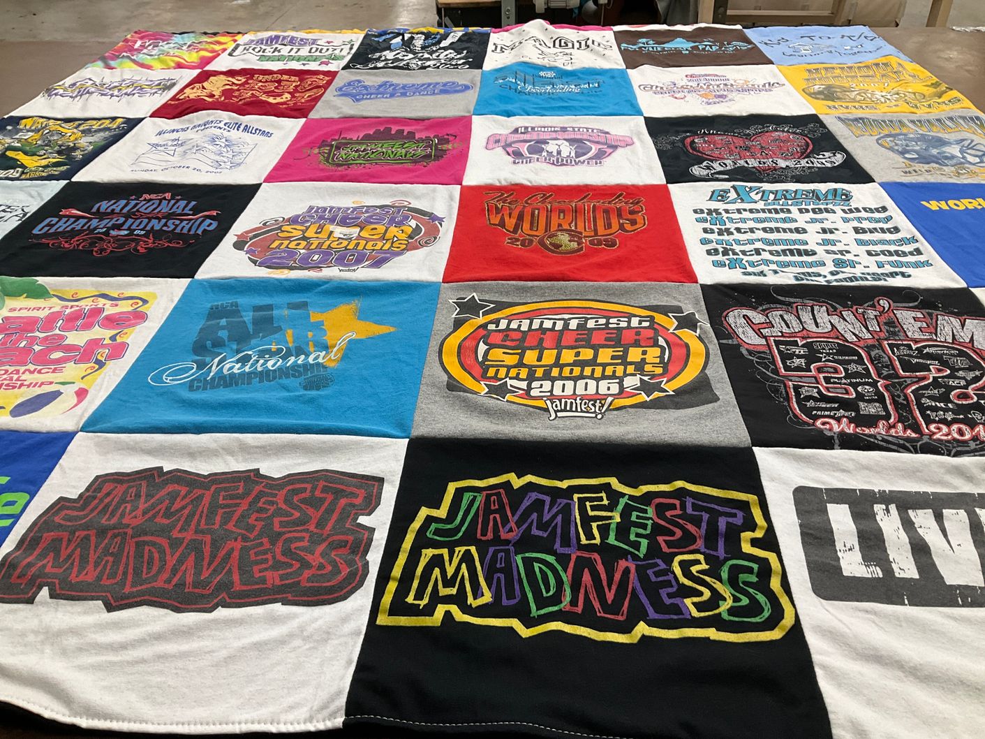 T-shirt quilt with cheerleading, competitions themes by Brian from IL