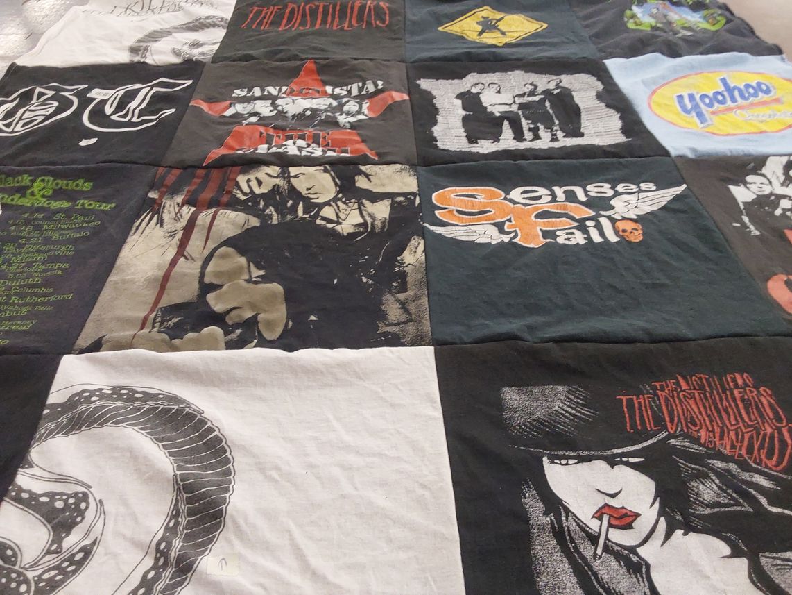 T-shirt quilt with music, punk themes by Natasha from MN
