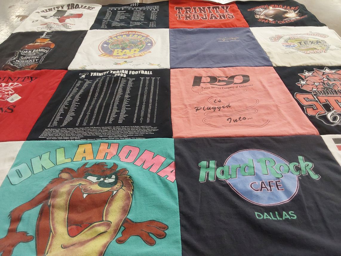 T-shirt quilt featuring trinity trojans by Bobbie from TX