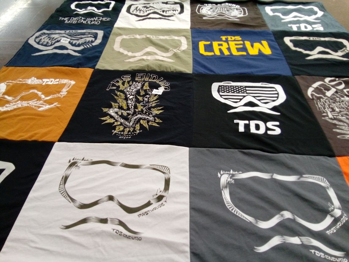 T-shirt quilt with mountain biking, outdoor sports themes by Debbie from CA