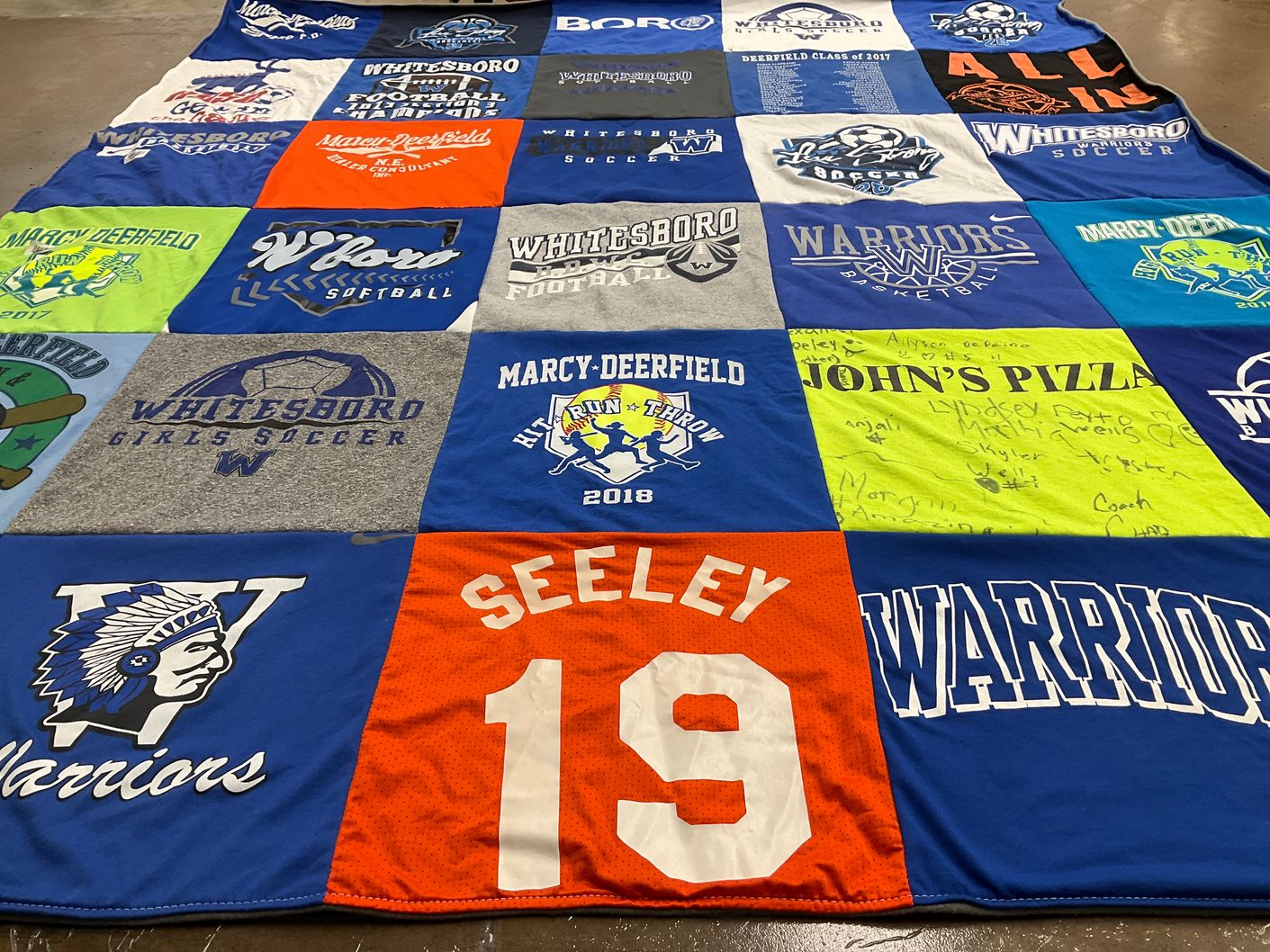 T-shirt quilt featuring whitesboro warriors, marcy-deerfield warriors by Mackenzie from NY