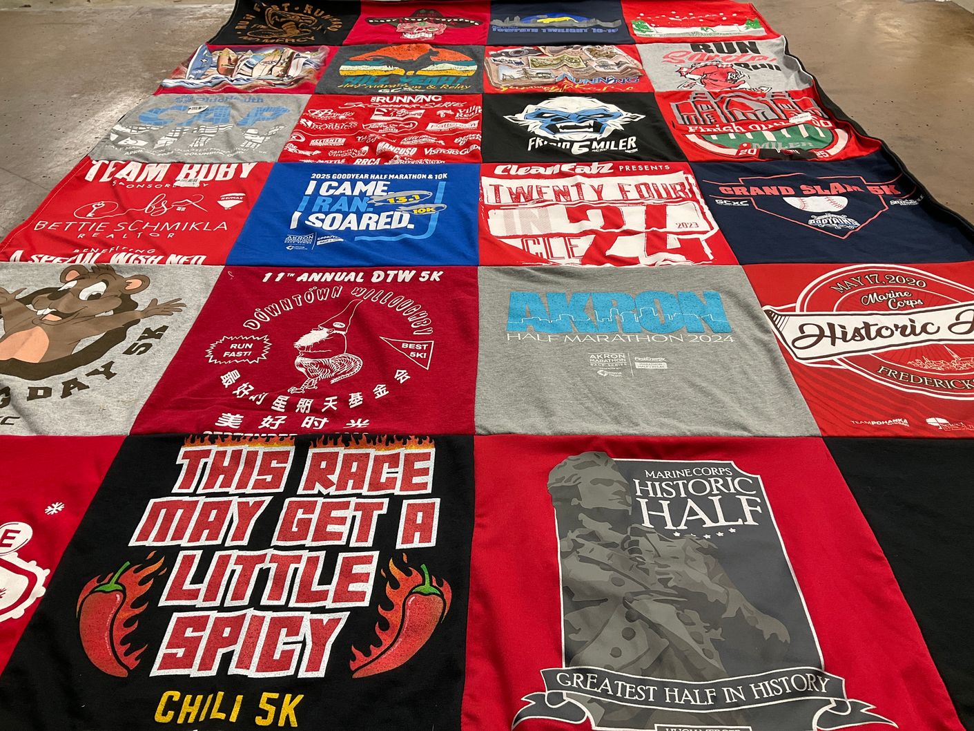 T-shirt quilt with running, marathons themes by Papa from OH