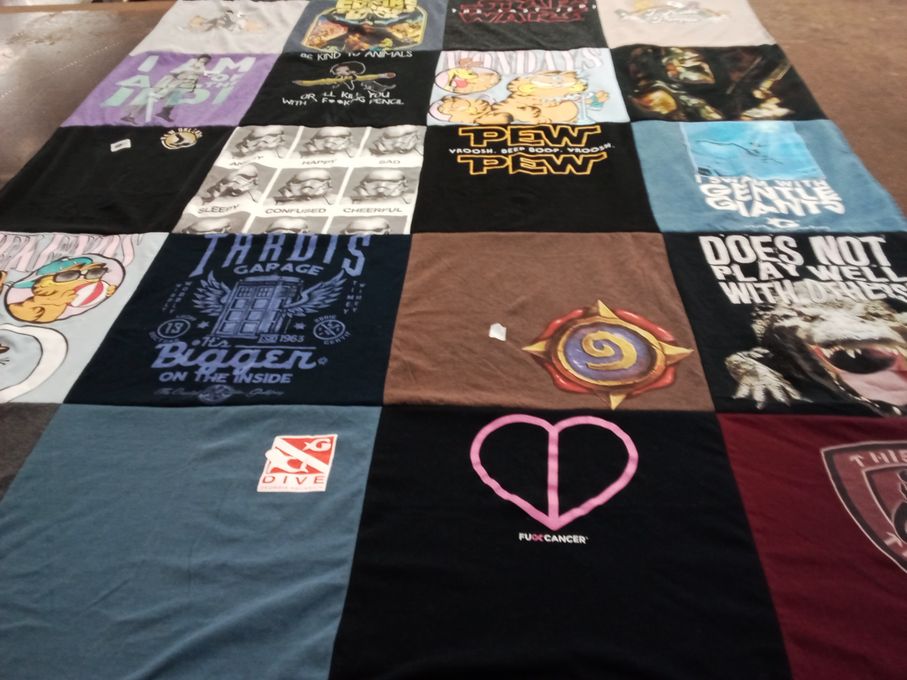 T-shirt quilt with science fiction, humor themes by Tonya from GA
