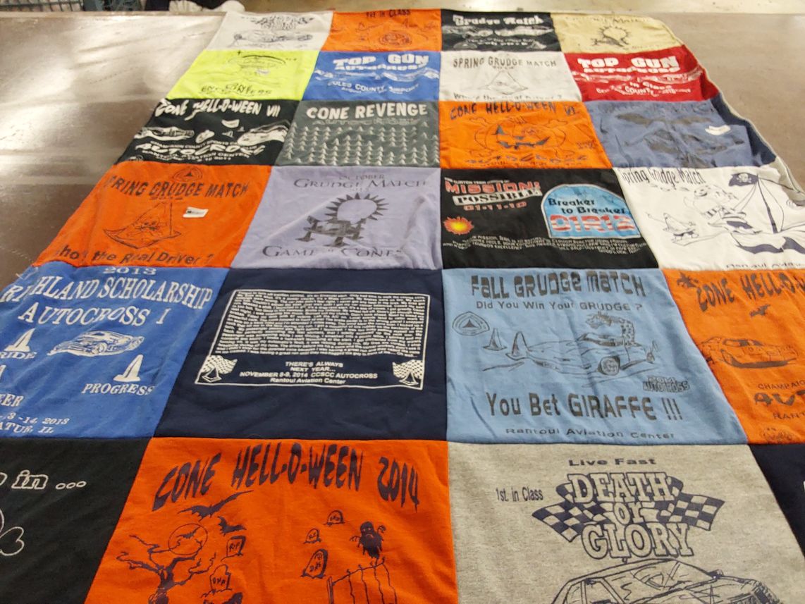 T-shirt quilt with racing, autocross themes by Licia from MN