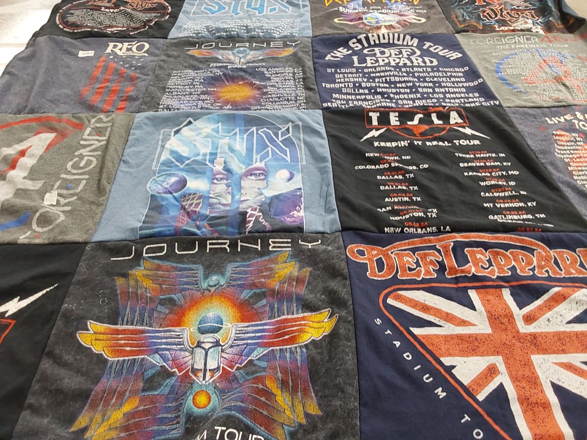 T-shirt quilt with music, rock bands themes by Shawn from NV