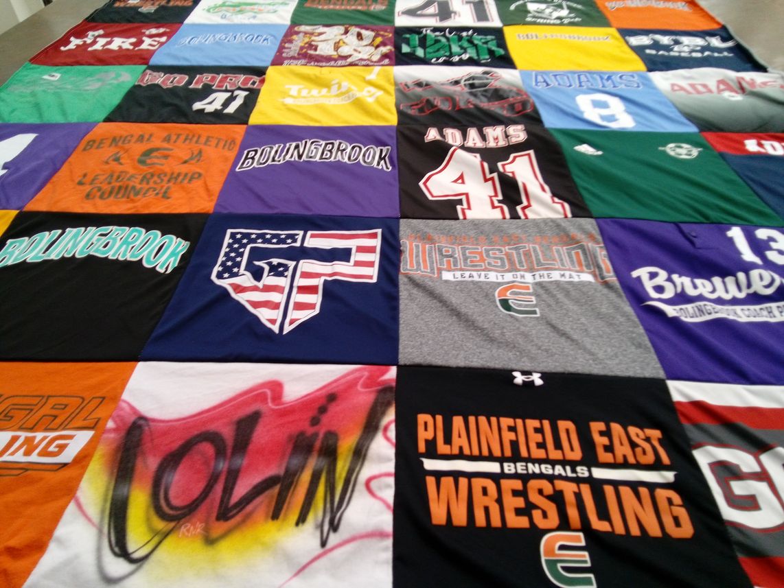 T-shirt quilt featuring plainfield east bengals, bolingbrook high school wrestling by Nicole from IL