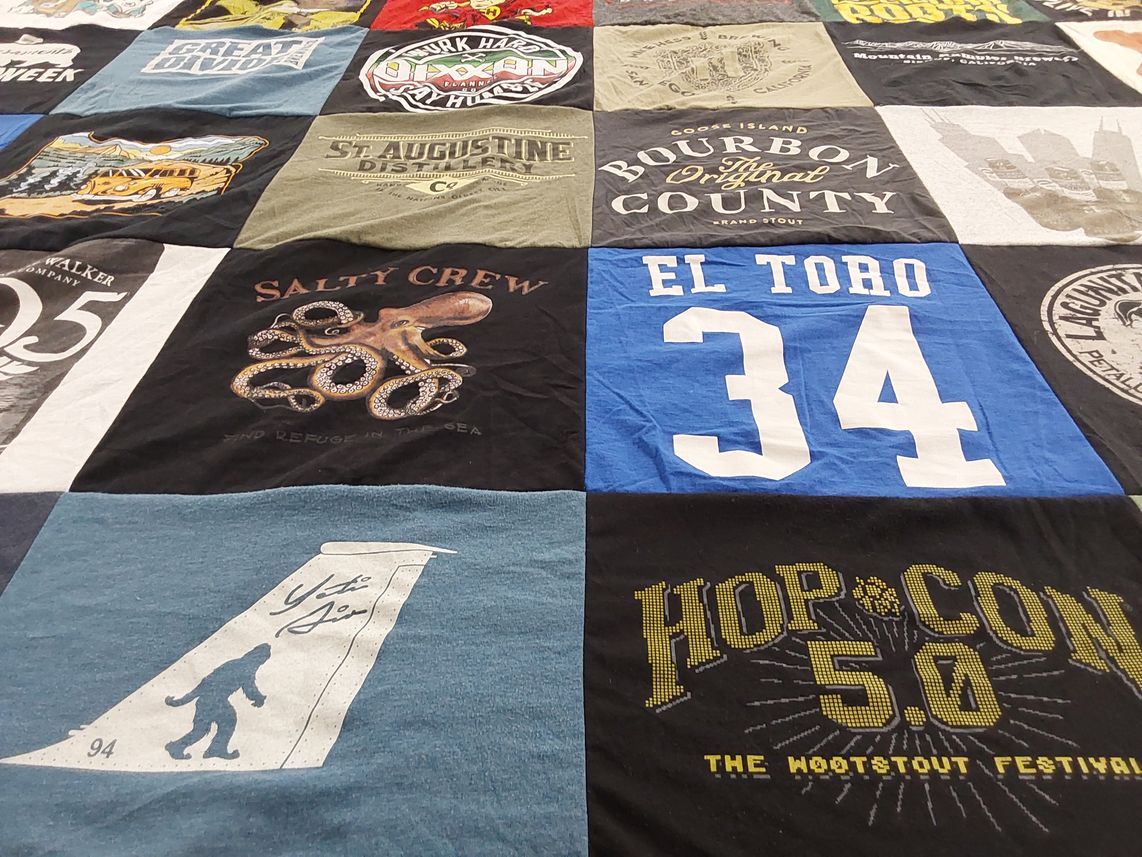 T-shirt quilt with craft beer, ocean themes by Jose from CA
