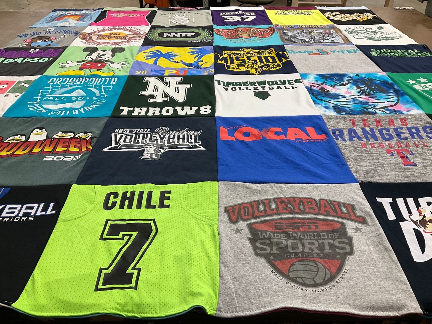 T-shirt quilt featuring texas rangers baseball, timberwolves volleyball by Laura from OK