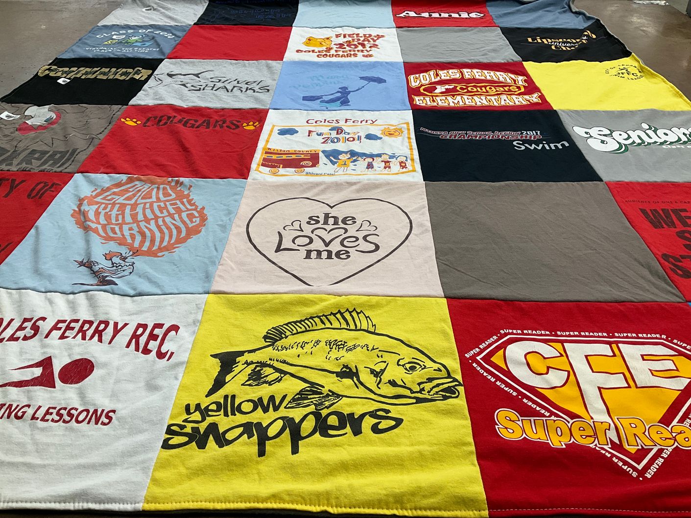T-shirt quilt featuring coles ferry cougars by Kristy from TN