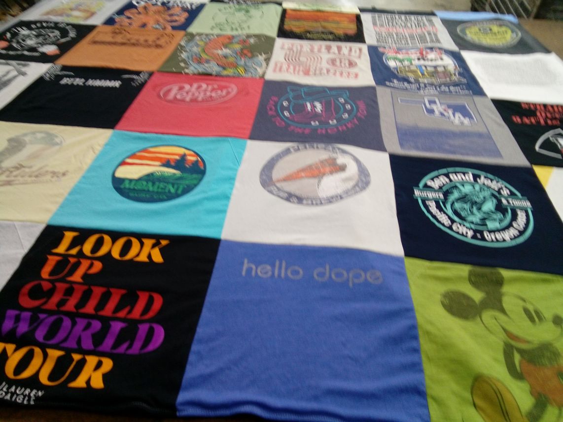 T-shirt quilt with music, travel themes by jeff from WA