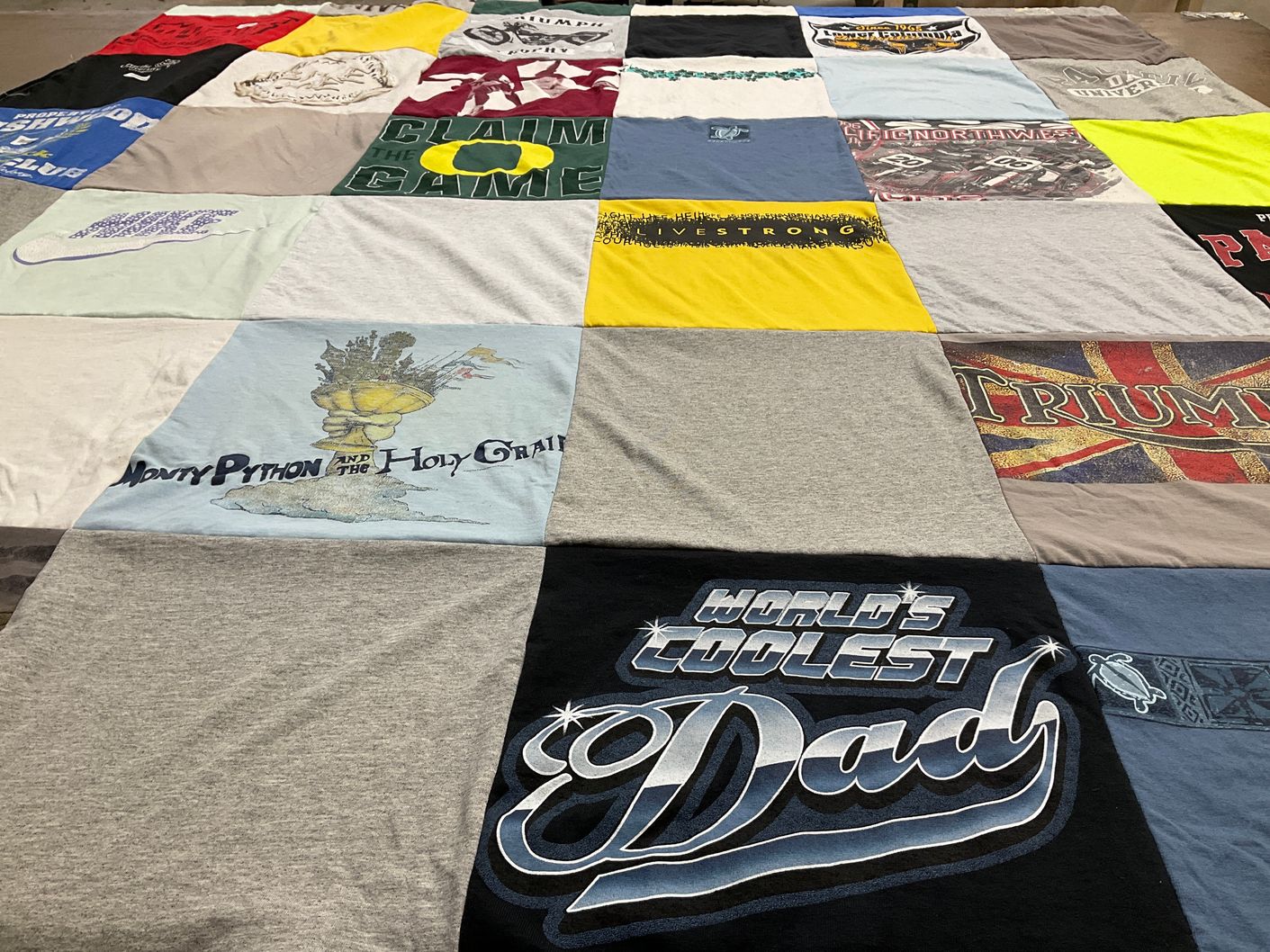 T-shirt quilt with comedy, movies themes by Pam from OR