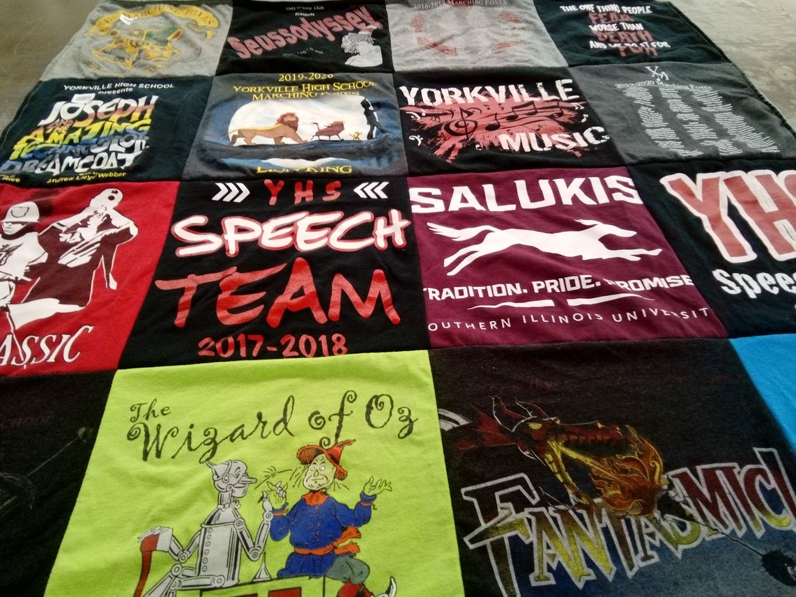 T-shirt quilt featuring yorkville high school speech team, southern illinois university salukis by Sally from IL