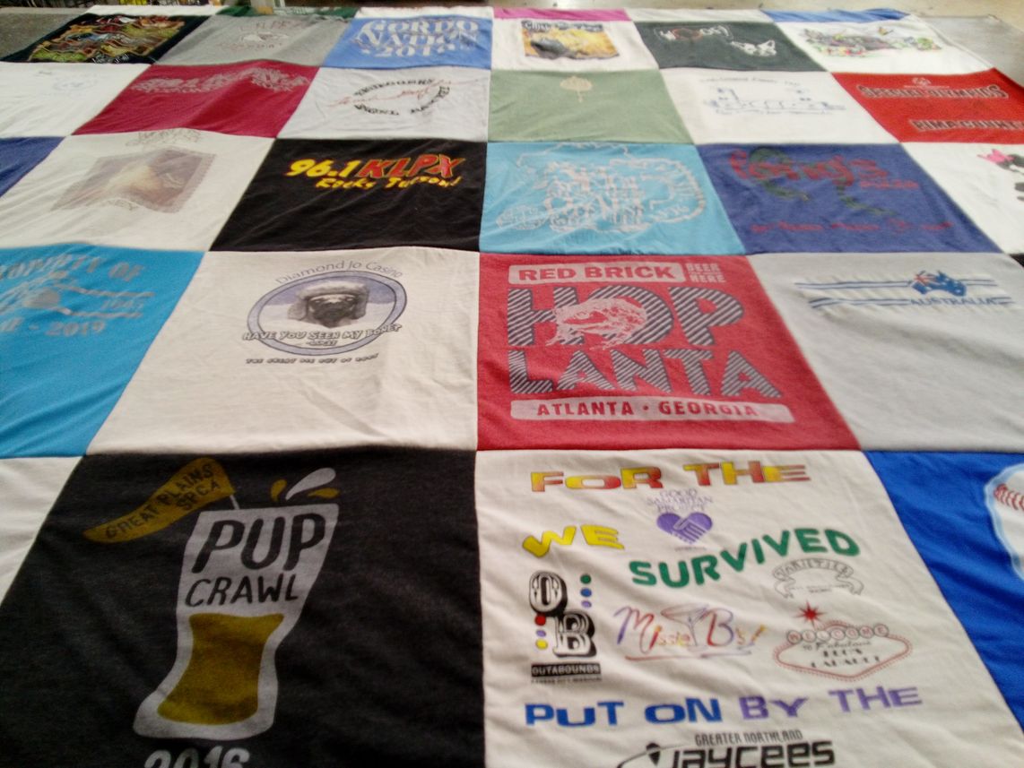 T-shirt quilt with craft beer, pup crawls themes by Heather from AZ