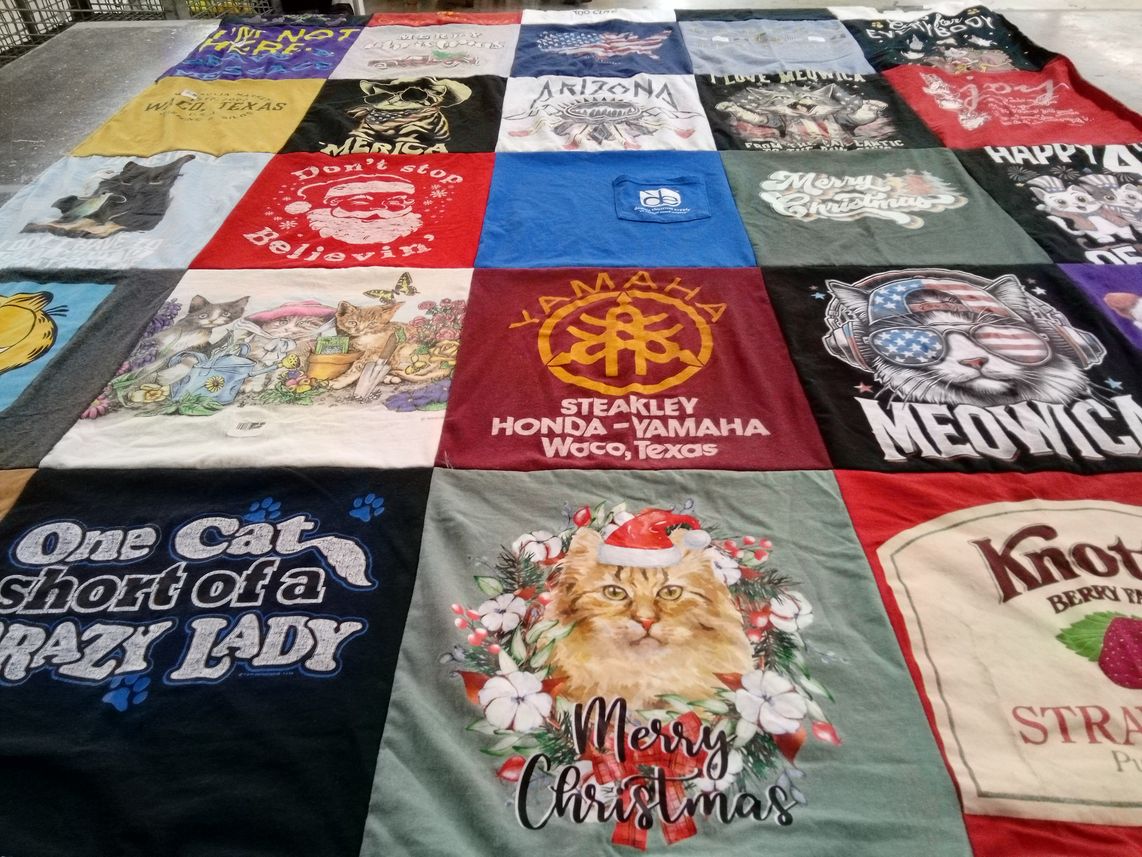 T-shirt quilt with animals, cats themes by julie from TX