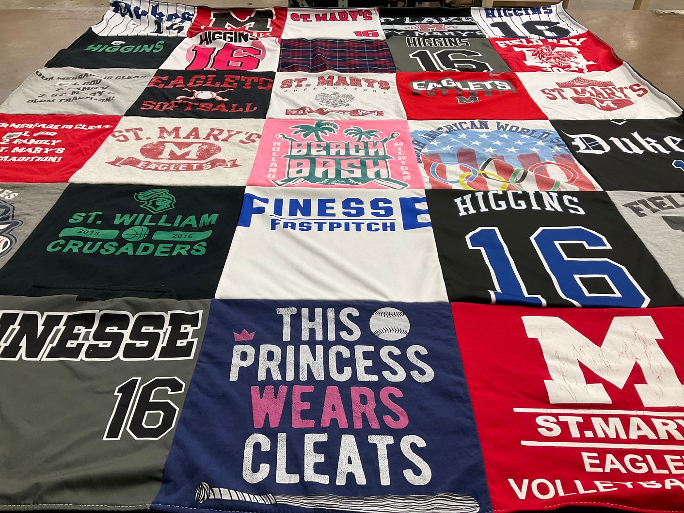 T-shirt quilt featuring higgins softball team, eaglets by Monica from MI